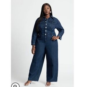 Eloquii Wide Leg Denim Jumpsuit Size 22 NWT Dark Wash